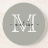 Elegant Script Evergreen Fog Monogram Kitchen Zandsteen Onderzetter (Voorkant)