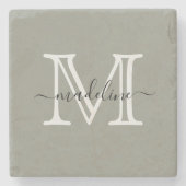Elegant Script Evergreen Fog Monogram Stenen Onderzetter (Voorkant)