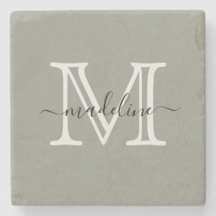 Elegant Script Evergreen Fog Monogram Stenen Onderzetter