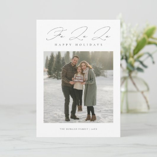 Elegant script Fa la la minimalistische kerst Kaar Feestdagenkaart (Staand voorkant)