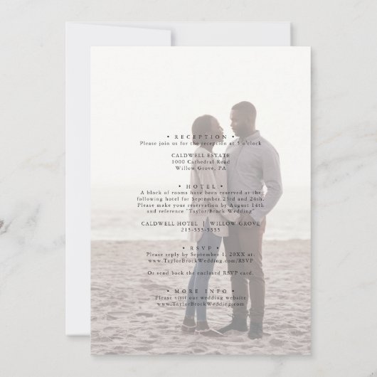 Elegant Script Faded Foto voor en achter bruiloft Kaart (Achterkant)