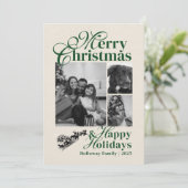 Elegant Script Familie Foto Vakantie Kaart (Staand voorkant)