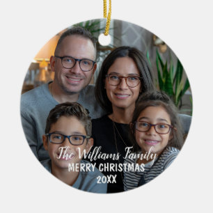 Elegant Script Familie Foto Vrolijk Kerstfeest Keramisch Ornament