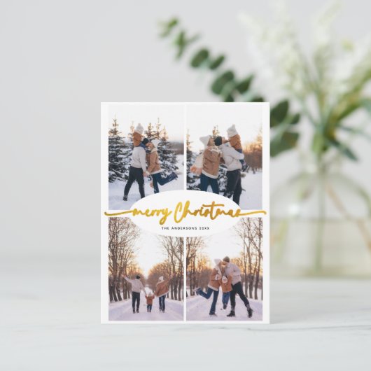Elegant Script Familie Kerstmis Fotocollage Feestdagenkaart (Staand voorkant)