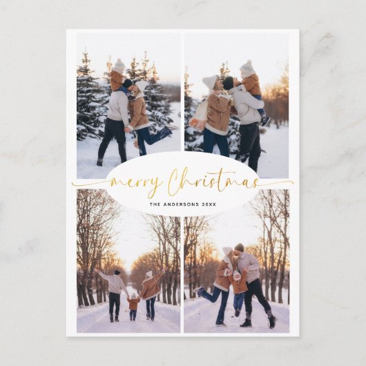 Elegant Script Familie Kerstmis Fotocollage Feestdagenkaart (Voorkant)