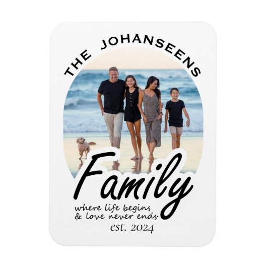 Elegant Script Familie Leven Liefde Quote Naam & F Magneet (Verticaal)