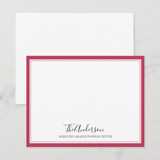 Elegant Script familie Magenta Roze Vierkante Rand Notitiekaartje (Voorkant / Achterkant)