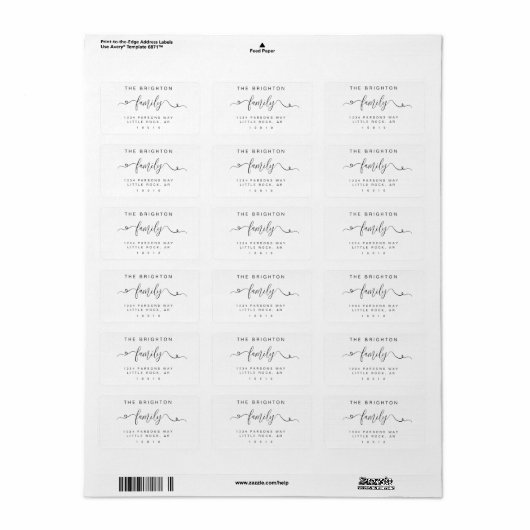 Elegant script familienaam return address label (Full Sheet)