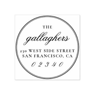 Elegant script familienaam rond retour adres rubberstempel