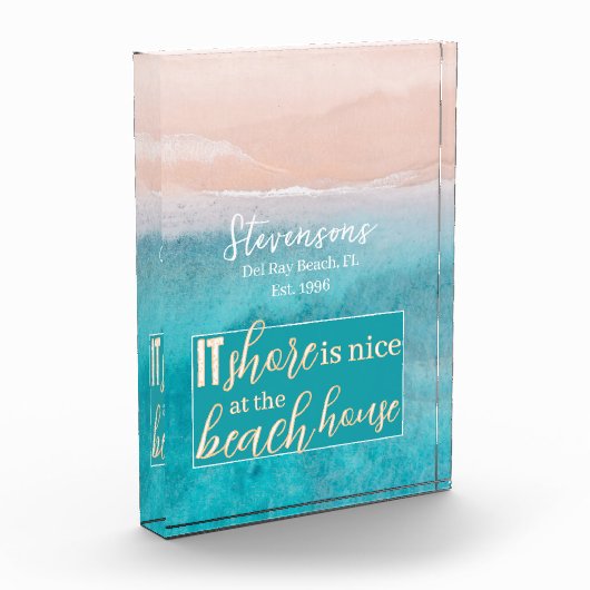 Elegant Script Familienaam Strand Vakantiehuis Fotoblokken (Links)