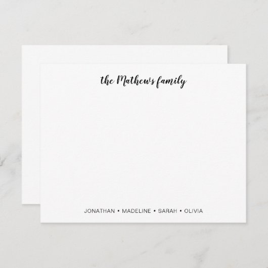 Elegant Script Family Achternaam Black Note Card Notitiekaartje (Voorkant / Achterkant)