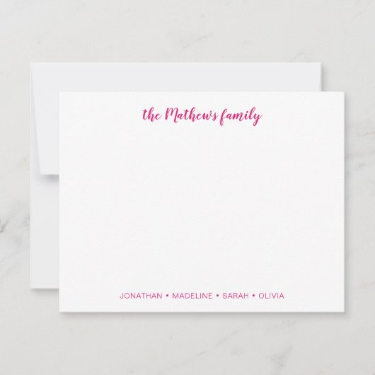 Elegant Script Family Achternaam Magenta Hot Pink Notitiekaartje (Voorkant)