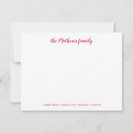 Elegant Script Family Achternaam Magenta Hot Pink Notitiekaartje