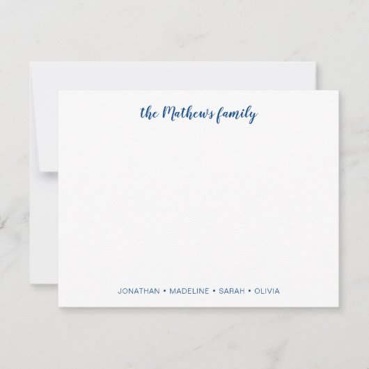 Elegant Script Family Achternaam Navy Blue Notitiekaartje (Voorkant)