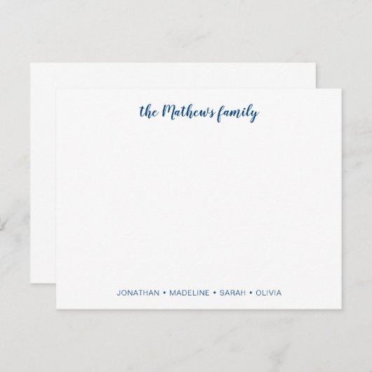 Elegant Script Family Achternaam Navy Blue Notitiekaartje (Voorkant / Achterkant)