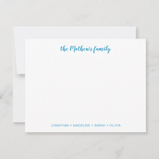 Elegant Script Family Achternaam Ocean Blue Notitiekaartje (Voorkant)
