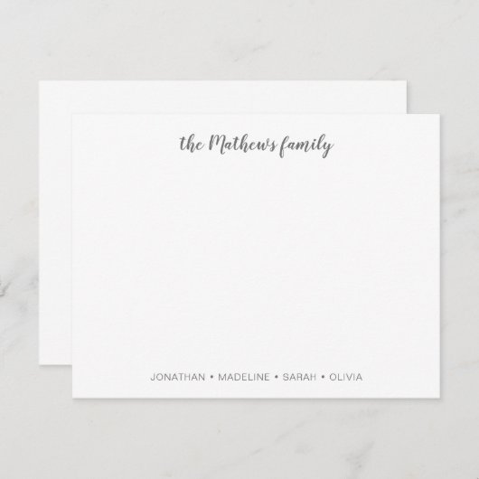 Elegant Script Family Achternaam Silver Grey Notitiekaartje (Voorkant / Achterkant)