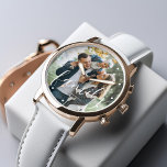 Elegant Script "Family" Custom Photo Watch Horloge<br><div class="desc">Voeg je favoriete foto toe van je laatste vakantie,  bruiloft of speciale gelegenheid.</div>