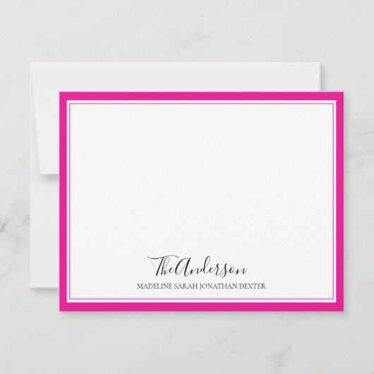 Elegant Script Family Hot Pink Square Border Notitiekaartje (Voorkant)