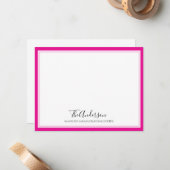Elegant Script Family Hot Pink Square Border Notitiekaartje (Voorkant / Achterkant in situ)