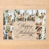 Elegant Script Family Photo Collage Christmas Card Acryl Uitnodigingen (Voorkant)