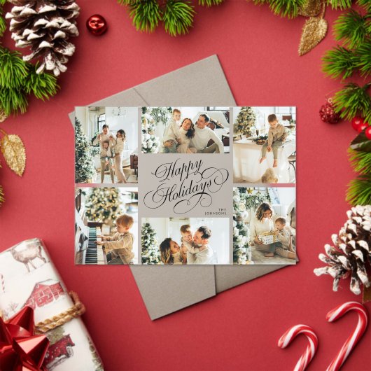 Elegant Script Family Photo Collage Christmas Card Acryl Uitnodigingen (Insity (Feestdagen))