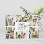 Elegant Script & Family Photo Collage Christmas Feestdagenkaart (Staand voorkant)
