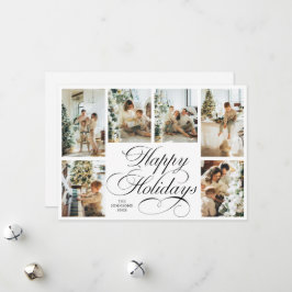 Elegant Script & Family Photo Collage Christmas Feestdagenkaart