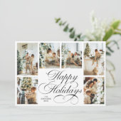 Elegant Script & Family Photo Collage Christmas Feestdagenkaart (Staand voorkant)
