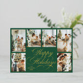 Elegant Script & Family Photo Collage Christmas Folie Feestdagenkaart (Staand Voorkant)