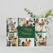 Elegant Script & Family Photo Collage Christmas Folie Feestdagenkaart (Staand Voorkant)