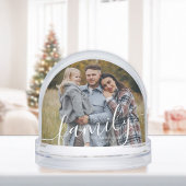 Elegant Script "Family" Photo Snow Globe Sneeuwbol