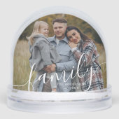 Elegant Script "Family" Photo Snow Globe Sneeuwbol (Voorkant)
