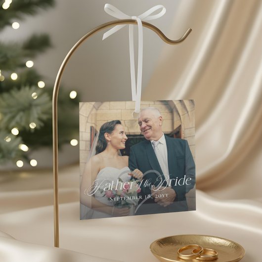 Elegant Script Father of the Bride Photo Keepsake Glas Ornament