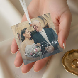 Elegant Script Father of the Bride Photo Keepsake Glas Ornament