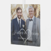 Elegant Script Father of the Groom Photo Keepsake Glas Ornament (Voorkant links)