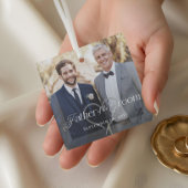 Elegant Script Father of the Groom Photo Keepsake Glas Ornament