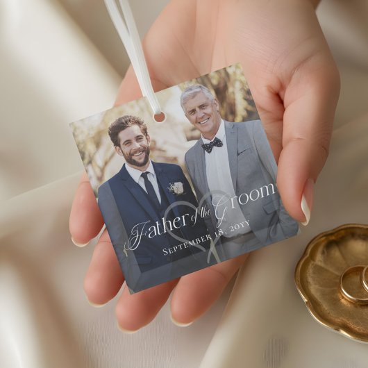 Elegant Script Father of the Groom Photo Keepsake Glas Ornament