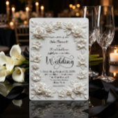 Elegant Script Faux Embossed Roses Formal Wedding Kaart