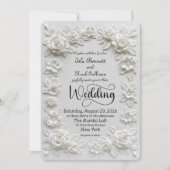 Elegant Script Faux Embossed Roses Formal Wedding Kaart (Voorkant)