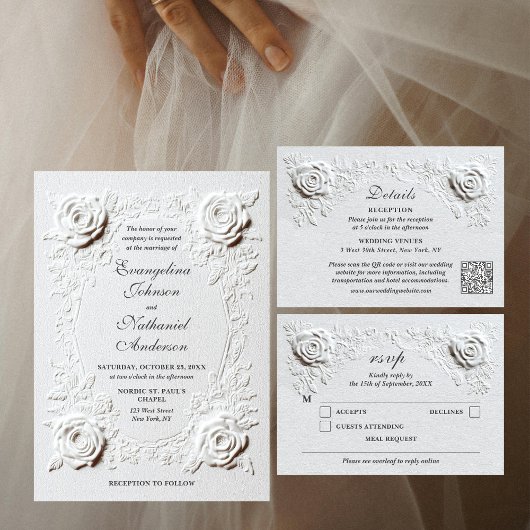 Elegant Script Faux Embossed Rozen Formele bruilof Kaart