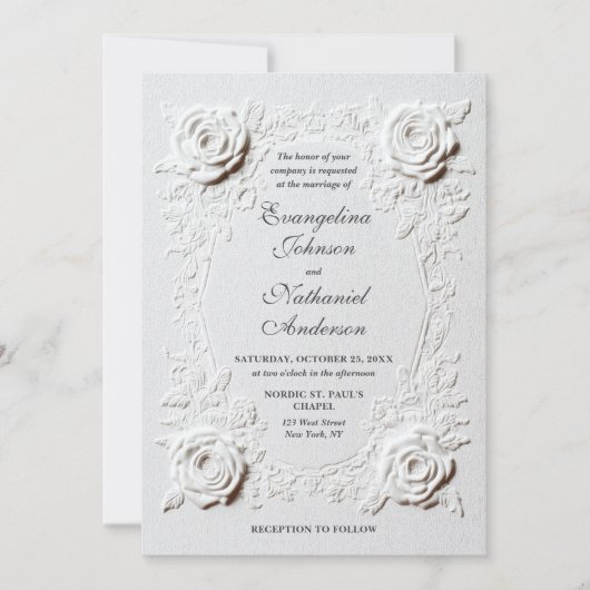 Elegant Script Faux Embossed Rozen Formele bruilof Kaart (Voorkant)