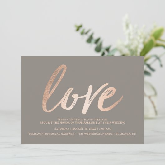 Elegant Script Faux Foil Love Kaart (Staand voorkant)