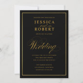 Elegant Script Faux Gold Border Black Wedding Kaart (Voorkant)