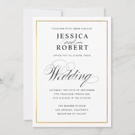 Elegant Script Faux Gold Border Weduwuitnodiging Kaart