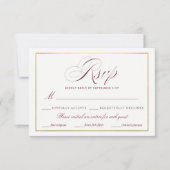 Elegant Script Faux Gold Bourgogne RSVP Maaltijden (Voorkant)
