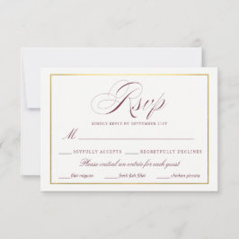 Elegant Script Faux Gold Bourgogne RSVP Maaltijden