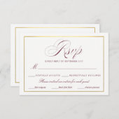 Elegant Script Faux Gold Bourgogne RSVP Maaltijden (Voorkant / Achterkant)