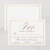 Elegant Script Faux Gold Bourgogne RSVP Maaltijden Kaartje (Voorkant / Achterkant)