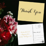 Elegant Script Faux Gold bruiloft douche dank u Briefkaart<br><div class="desc">Creëer uw eigen aangepaste,  gepersonaliseerde,  elegante bedankbriefje briefkaart. Voer uw bericht in / opmerking van dank. Elegant bedankbriefje briefkaart voor gebruik op bruiloft,  huwelijksverjaardag,  verjaardag,  afstuderen,  vrijgezellenfeest,  baby shower,  feestdagen,  of een andere speciale gelegenheid gerelateerde mailings.</div>
